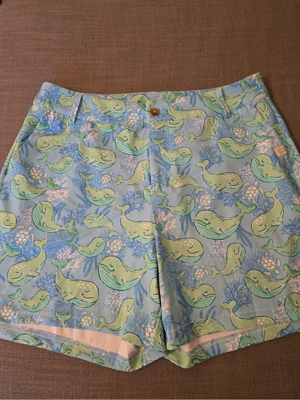 Simply Southern Blue Bermuda Shorts with Mint Whale Pattern